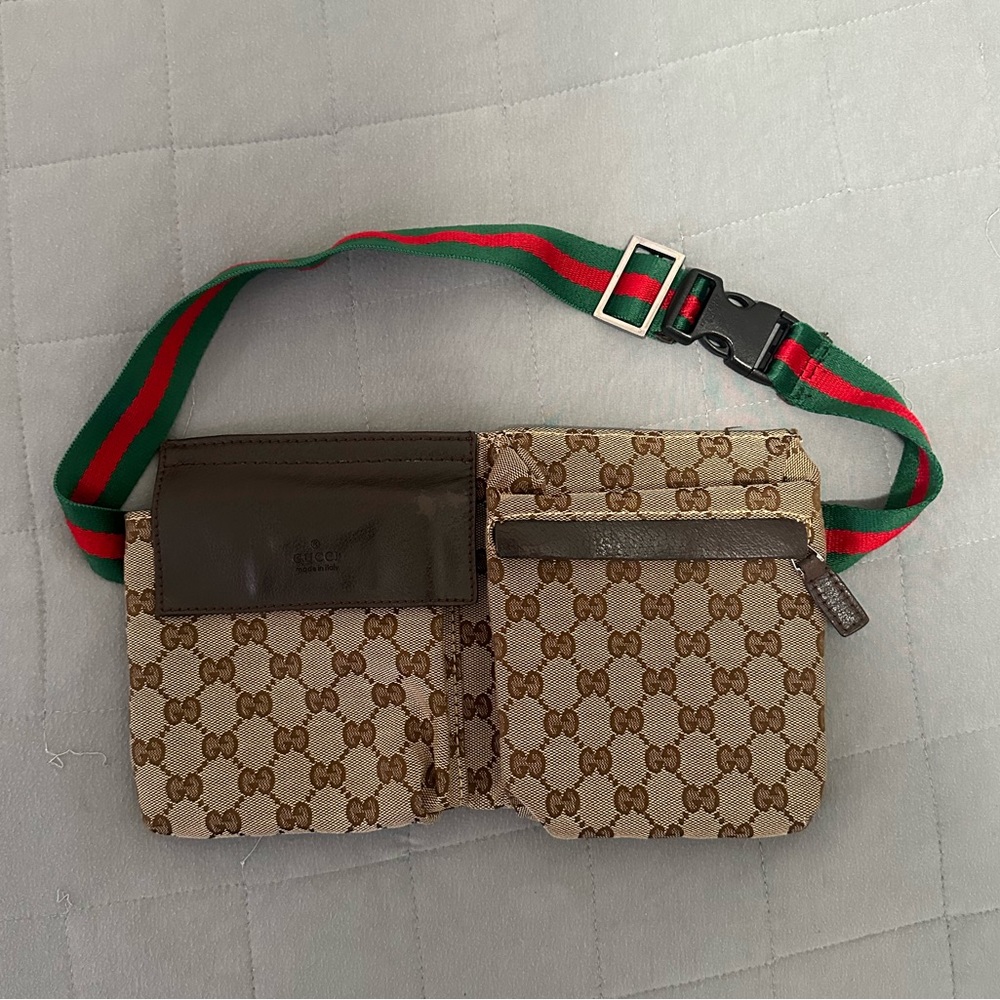 Gucci Canvas monogram waist belt bum bag beige brown